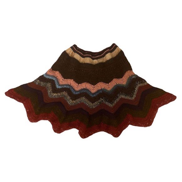 Handmade Wool Multicolor Poncho Leather Neckline Thick Stretch Wool 24 In Length - Picture 1 of 10
